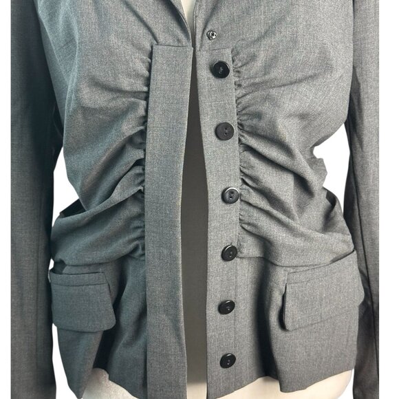 WORTH Women's Gray Wool Blend Shirt Size Medium Ruched Front Career Work - Picture 6 of 8